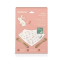 Bavoir en tissu + cuillère et fourchette en bois Miniland