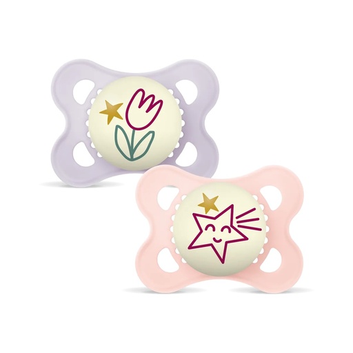 2 Sucettes en silicone original nuit 2-6 mois MAM